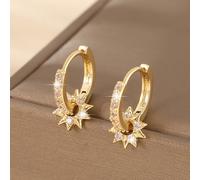 TEMU Un par de lujosos pendientes de botón redondos con incrustaciones de cobre y circonita sintética, con colgantes modernos de estrella y sol, perfectos como regalo para una .