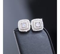 TEMU Un par de pendientes de botón cúbicos sintéticos de circonio sintético con montaje micro pave, lujoso estilo hip hop para hombres, con diseños cuadrados que son joyería de moda