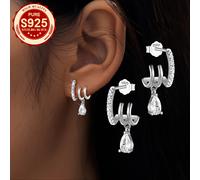 TEMU Un par de pendientes de de tres de plata 925, exquisitos y lujosos, Bling Bling, elegante, modernos y versátiles, un regalo delicado para mujeres, un hermoso presente, hipoalergénicos