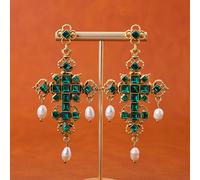 TEMU Un par de pendientes vintage de cruz, fabricados con aleación de cobre chapado en oro de 18 , que exhiben un lujo . dorada define una silueta retro, para el uso diario de la mujer y para fiestas.