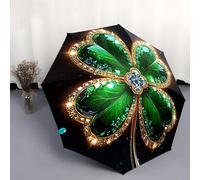 TEMU Un paraguas plegable con un de verde adornado con joyas. Es un accesorio práctico para exteriores adecuado para cualquier temporada, lo que lo convierte en un regalo para Navidad, o festivales.