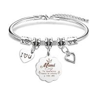 TEMU Un Regalo Especial para - una Pulsera con Colgante de Placa de Flor Grande, con un Colgante de con Grabado y Cuentas de 'LOVE', con la en Español ' Te Y Más Allá'