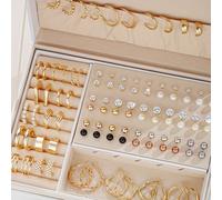 TEMU Un set de 108 aretes minimalistas geométricos retorcidos con diamantes de y perlas falsas para mujer, perfectos para vacaciones, citas, uso diario y regalos (sin )