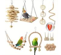 TEMU Un set de 18 juguetes para loros, que accesorios colgantes para jaulas, juguetes, perchas, escaleras, juguetes para masticar y hamacas, adecuado para loros, , pinzones y otros mascotas pequeñas