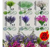 TEMU Un set de 20 flores resistentes a los rayos UV con un tema romántico en color , que lavanda, violetas, persas y de eucalipto - Diseño de plantas premium