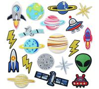 TEMU Un set de 20 parches de bordado geniales con temática espacial, con , satélites y alienígenas, perfectos para la confección y reparación de ropa.