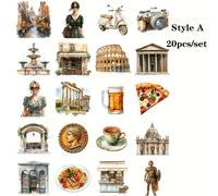 TEMU Un set de 20 stickers románticos temáticas de viajes por Italia, que incluyen comida, el y el Panteón, perfectos para decorar cuadernos, álbumes, diarios y revistas