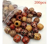 TEMU Un set de 200 cuentas de madera surtidas con diseños tribales en colores vintage, para crear joyas únicas como pulseras, collares y manualidades