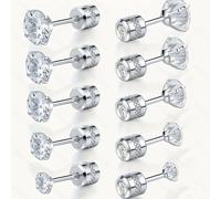 TEMU Un set de 5 de aretes, hechos de acero inoxidable hipoalergénico con circonita cúbica, que van desde 2 a 6 mm, ideales para usar todo y como regalo para
