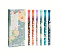TEMU Un set de 6 bolígrafos rollerball con pegamento floral, punta de 0.5 mm, tinta líquida de secado rápido, material plástico duradero, escritura , material escolar y de oficina