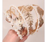 TEMU Un set de 6 diademas de hojas con perlas sintéticas, diseñadas con para mantener el cabello en su , ideales para fiestas, uso diario y perfectas para regalar a ti mismo o a tus