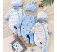 TEMU Un set de 6 piezas de bodies con pies y larga con gorros para recién nacidos, con dibujos de , , estrellas y rayas. Suaves y cómodos, son un gran regalo y un artículo para bebé, para usar al .