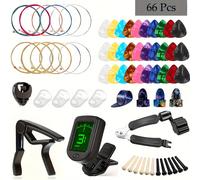 TEMU Un set de 66 accesorios para guitarra que cuerdas, un , un afinador, púas, protectores de dedos, una de almacenamiento de púas, de puente y una herramienta para cambiar cuerdas