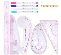 TEMU Un set de 9 artículos que 4 bolígrafos de dibujo y 5 reglas, con una regla de curva francesa multifuncional diseñada para costura, sastrería y manualidades.