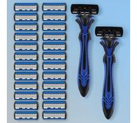 TEMU Un Set de Afeitadora con 2 Azules y Negros Más 24 Hojas Intercambiables, Completo con un Mango Extra para Uso a Largo Plazo
