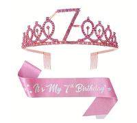 TEMU Un set de coronas de números de cristal rosa y un cinturón estrellado, colorido y , para decoraciones de para el de tu hija. Un lindo regalo de rosa.