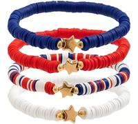 TEMU Un set de pulseras de surf impermeables con , que una pulsera de cuentas con del Día de la de 4, joyería patriótica con estrellas , blancas y azules. para madres, , esposas, novias, , nietas.