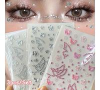 TEMU Un set de tres pegatinas coloridas de flores de mariposas con diamantes de , parches de joyería facial, adiciones de diamantes de para ojos a