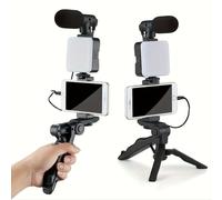TEMU Un soporte de teléfono versátil con luz de relleno LED, adecuado para selfies portátiles, actividades al aire libre, entrevistas, iluminación diurna y nocturna, y un y portátil.