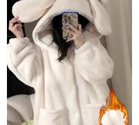 TEMU Un sudario con capucha para mujer, ideal para otoño e invierno, con orejas de en estilo Instagram. lindo y albornoz largo es y , para en casa y se puede usar casualmente de casa.