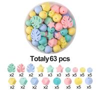 TEMU Un surtido colorido de 63 cuentas de silicona con estrellas, hojas de Monstera, y hexágonos, para crear tus propias joyas, llaveros y cordones