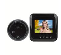 TEMU Un timbre de puerta negro con pantalla de 2.4 pulgadas, grabación gran de 120 grados, visión nocturna y fácil instalación. Soporta pilas AAA (no incluidas) y establecer varios de llamada.