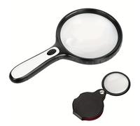 TEMU Un utilizando un lupa grande equipada con luces LED para leer, que lentes ópticas que ofrecen un aumento de 5X y 15X (batería no incluida)