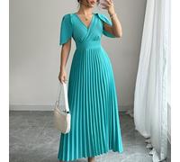 TEMU Un vestido de moda de color sólido para mujer, con un diseño que realza la cintura, una falda larga con un escote cruzado, elegantes pliegues y que ocultan los brazos para un