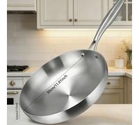 TEMU Un wok de acero inoxidable con superficie antiadherente, ideal para preparar bistecs, compatible con cocinas de gas y de inducción