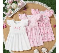 TEMU Un y casual conjunto de ropa para bebés que un vestido con estampado floral rosa y con volantes, diseñado para y el verano.