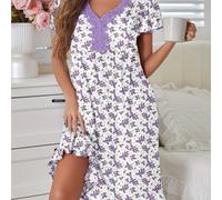 TEMU Una bata larga de noche de manga corta, lujosa y elegante, con un romántico estampado floral, diseñada exclusivamente para mujeres, que cómodos volantes.