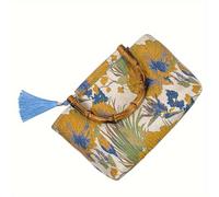 TEMU Una bolsa de lona floral con de bambú, con tejido jacquard de lámina dorada y un de flores, para viajes diarios, regalos de , regalos de Año y viajes diarios con estilo casual.