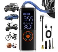 TEMU Una bomba de neumáticos y compresor de aire, con 5 funciones, una batería de 150 PSI y un manómetro digital, ideal para inflar vehículos, bicicletas, balones deportivos y más.