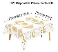 TEMU Una de Mesa de Plástico de , que Mide 130X220Cm y Dorado, Diseñada para Celebraciones de Ramadán. Esta Manteleta Rectangular Desechable un Diseño de Linterna de Estrella y Luna