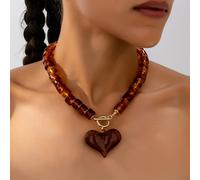 TEMU Una elegante cadena de cuentas acrílicas con un gran colgante de marrón, para los atuendos diarios de las mujeres, fiestas, festivales de y regalos de San Valentín