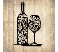 TEMU Una elegante obra de arte de pared de metal con una botella y un vaso con un diseño de negro - una adición para bares, cocinas o restaurantes - un gran regalo para - fácil de colgar