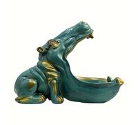 TEMU Una estatua de hipopótamo de resina en una sola pieza, con una lengua dorada como principal, para la decoración del hogar y la de escritorio, ideal para guardar pequeños objetos de recuerdo
