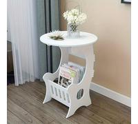 TEMU Una mesita de noche redonda blanca minimalista con un estante para revistas, diseñada para uso doméstico para ahorrar , de plástico , fácil de , adecuada para dormitorios y salas de estar