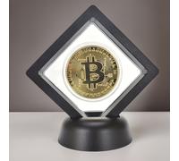 TEMU Una moneda de coleccionable con soporte de exhibición en dorado y plateado, lo que la convierte en un regalo para las criptomonedas, ideal para Navidad, Pascua y Halloween