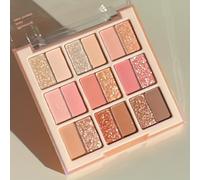 TEMU Una paleta de de ojos de 18 colores con mate y brillantes en rosa, y naranja, para crear un look de maquillaje con multifuncional