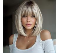 TEMU Una peluca de de 12 pulgadas con un flequillo y una BOBO, diseñada para la comodidad y ideal para principiantes. un degradado marrón dorado, para el uso diario, citas, fiestas para el del curso.