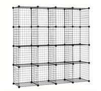 TEMU Una pieza de estantería modular que se puede ensamblar individualmente, con 16 compartimentos en negro, fabricada con malla metálica, con de 148 X 37 X 148 cm, estante de pie