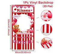 TEMU Una pieza de un para fiestas de San Valentín con un diseño de globos a rayas y blancas y un oso. Esta moldura fotográfica hueca como accesorios románticos para