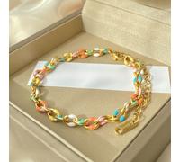 TEMU Una pulsera de capa diseñada para mujeres - de acero inoxidable chapado en oro de 18K, con esmalte colorido, estilo minimalista, duradera, adecuada para el uso diario y