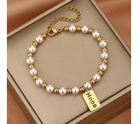 TEMU Una pulsera de perlas de y con que simbolizan fe, y . Esta pulsera de acero inoxidable con cuentas es adecuada para que las mujeres la , fiestas festivas.