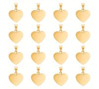 TEMU Una que contiene 16 piezas de colgantes de de acero inoxidable 304, que miden 16X17X1.2Mm con un tamaño de orificio de 5X3Mm, cortados con láser y con un dorado.