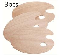 TEMU Una superficie 2D con tres paletas de madera con orificios para los pulgares, ideal para pintura al acuarela y acrílica, materiales perfectos para regalos y manualidades