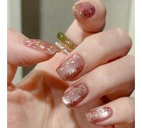 TEMU Uñas Postizas Cortas de Escalera, Diseño de de , Pegatinas de Uñas Semi-Hechas Elegantes de T Corta con Aurora, de Uñas Removible