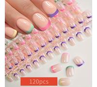 TEMU Uñas postizas francesas cortas cuadradas, paquete de 120, uñas postizas francesas de colores, uñas de práctica para uñas, cobertura total, diaria, uñas francesas clásicas | Uñas de superficie