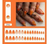 TEMU Uñas Postizas Removibles Naranja , Uñas Faciles de , Rayas Verticales Francesas 3D, Estilo de Broca de Uñas Portátil